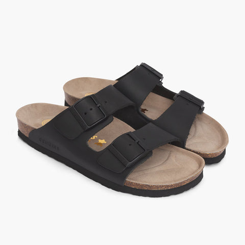 Black leather sandals with double foot strap