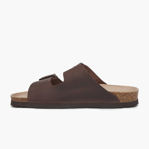 Brown leather sandal with double foot strap