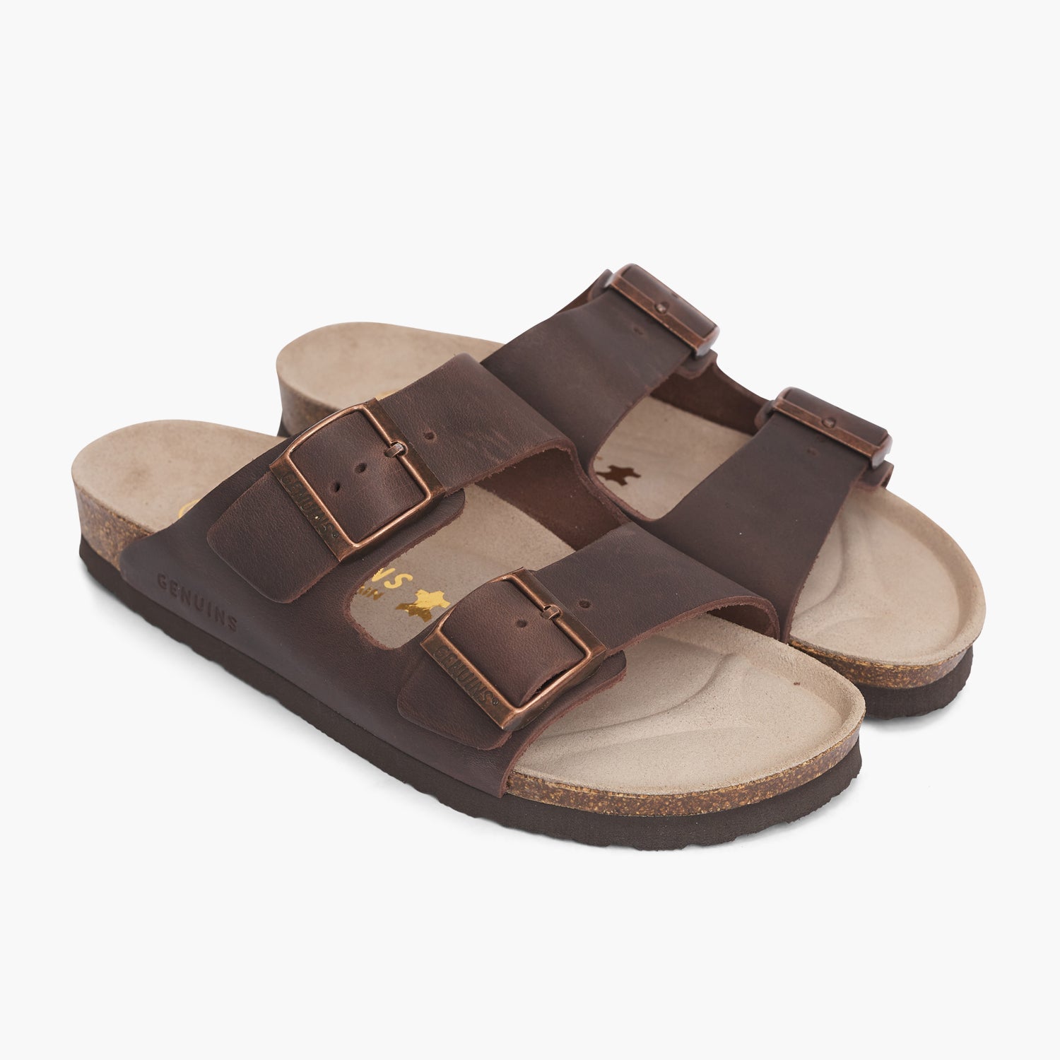 Brown leather sandals with double foot strap