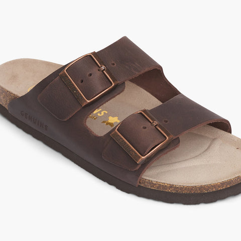 Brown leather sandal with double foot strap