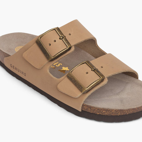 Beige leather sandal with double foot strap