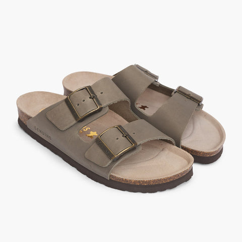 Beige leather sandals with double foot strap