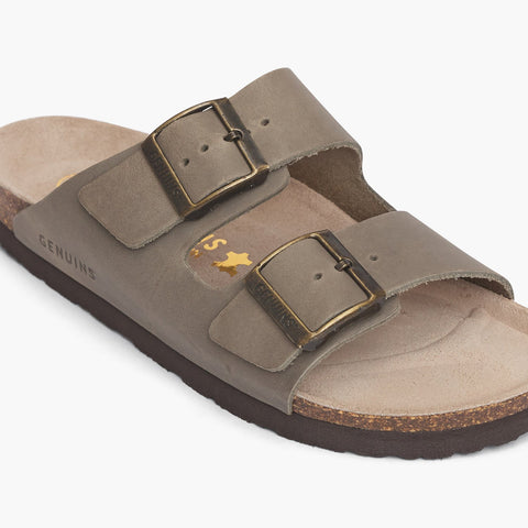 Beige leather sandal with double foot strap