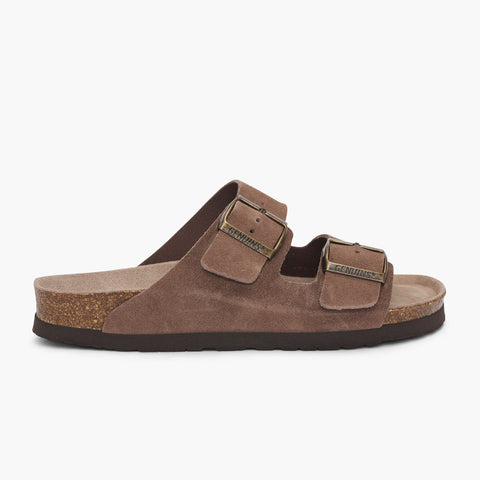 Taupe velour leather sandal with double foot straps