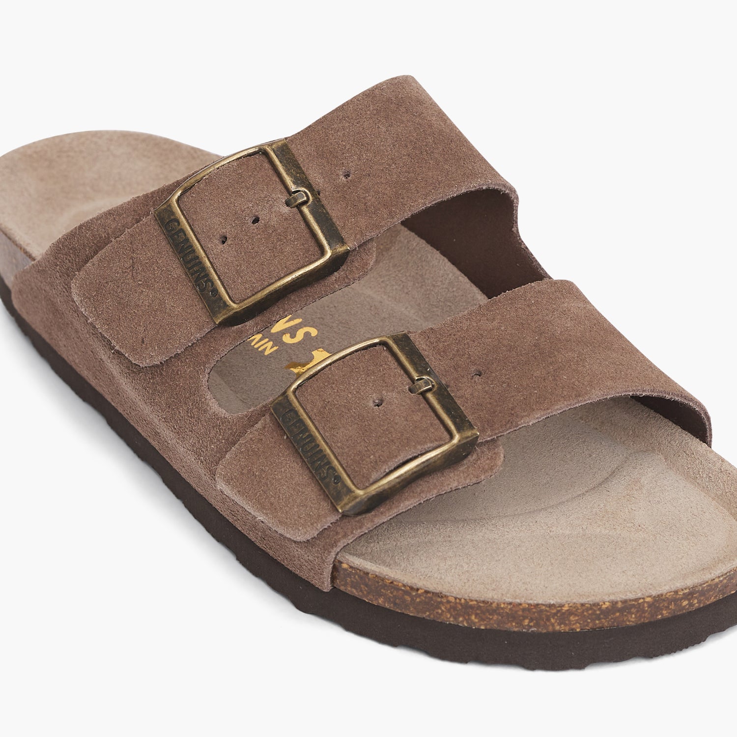 Taupe velour leather sandal with double foot straps