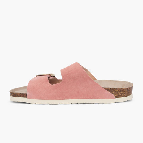 Pink velour leather sandal with double foot straps