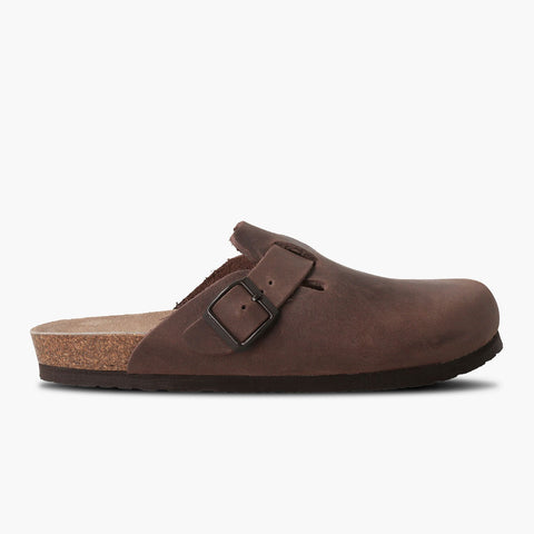 Brown leather clog