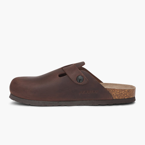 Brown leather clog