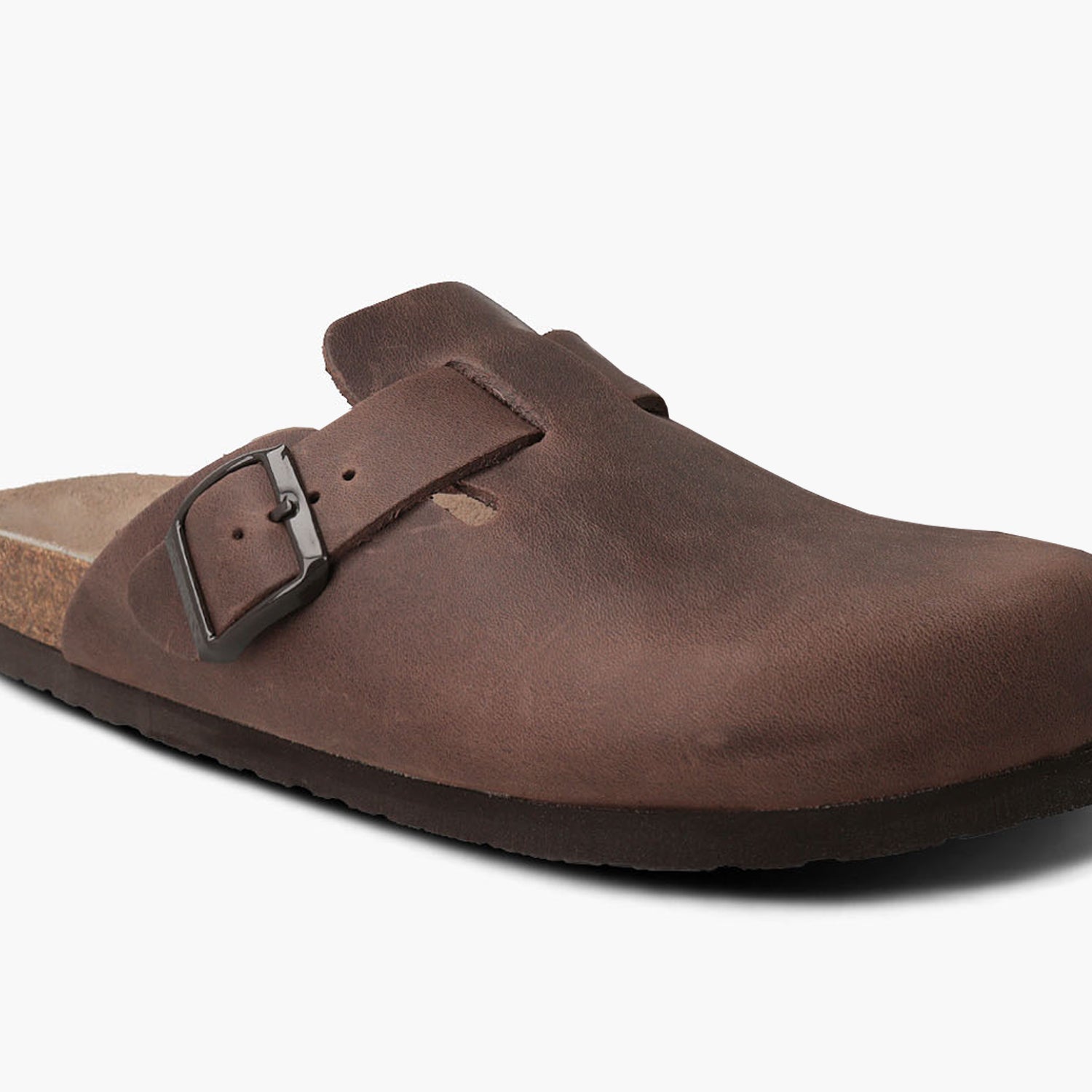 Brown leather clog