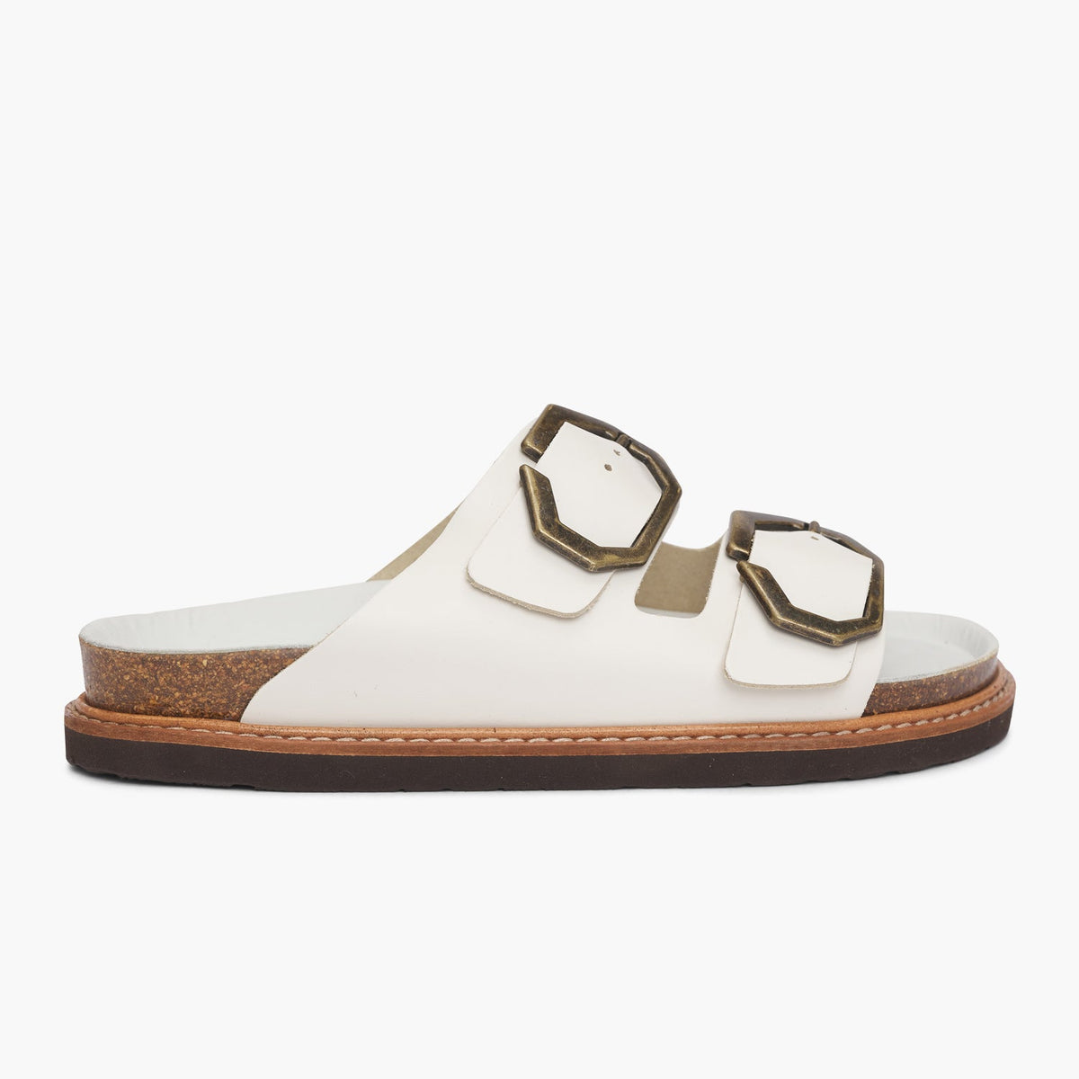 White leather sandal with two foot straps and chunky sole