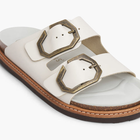 White leather sandal with two foot straps and chunky sole