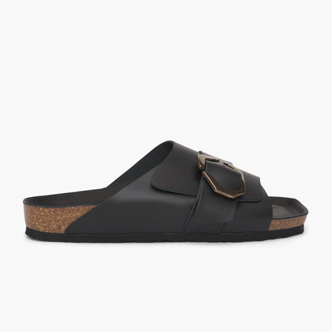 Black single strap leather sandal