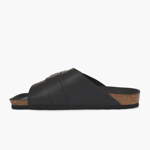 Black single strap leather sandal