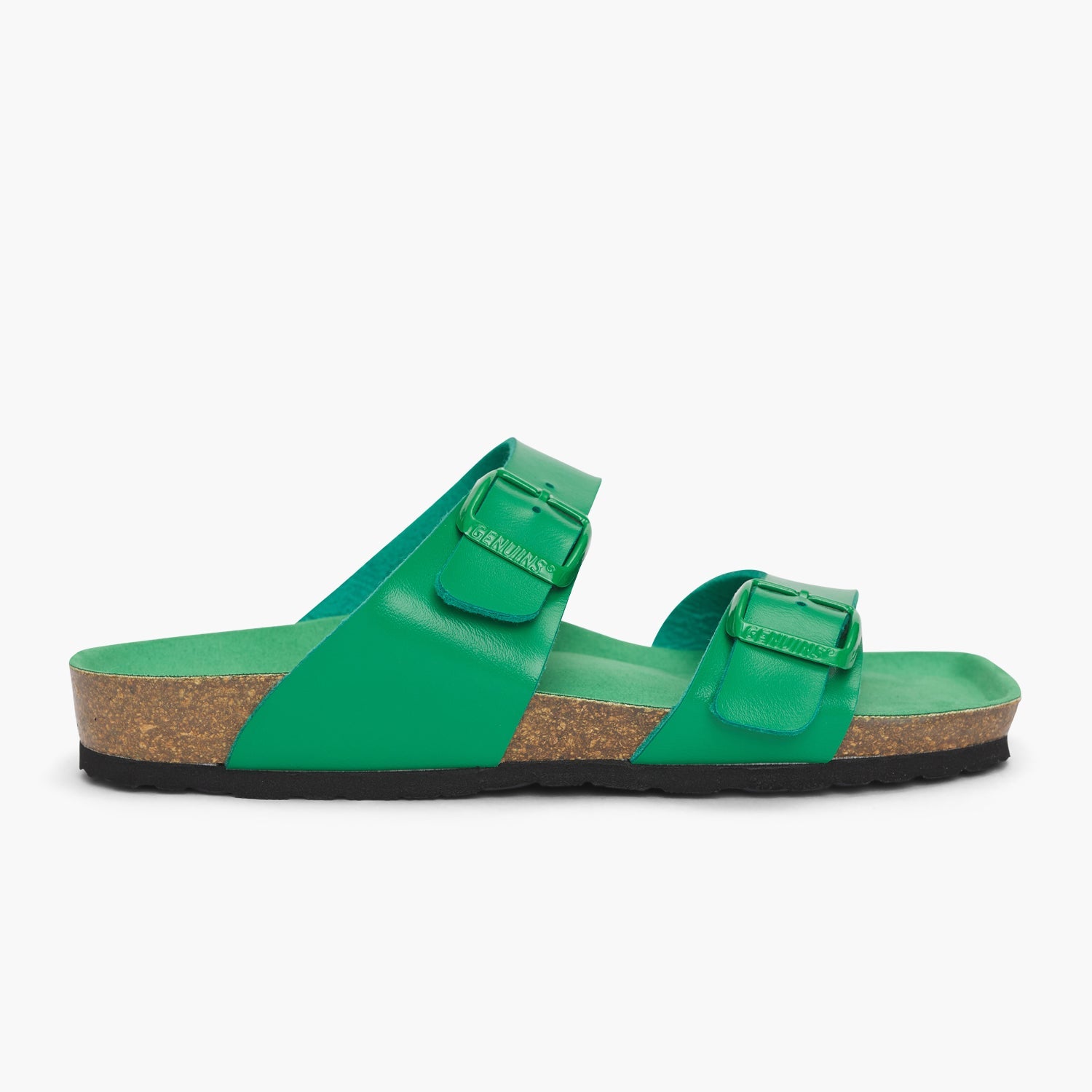 Green vegan leather double strap sandal