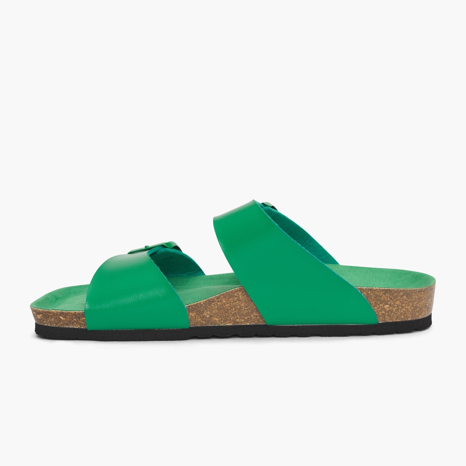 Green vegan leather double strap sandal