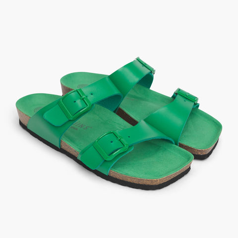 Green vegan leather double strap sandals