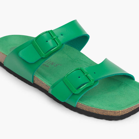 Green vegan leather double strap sandal