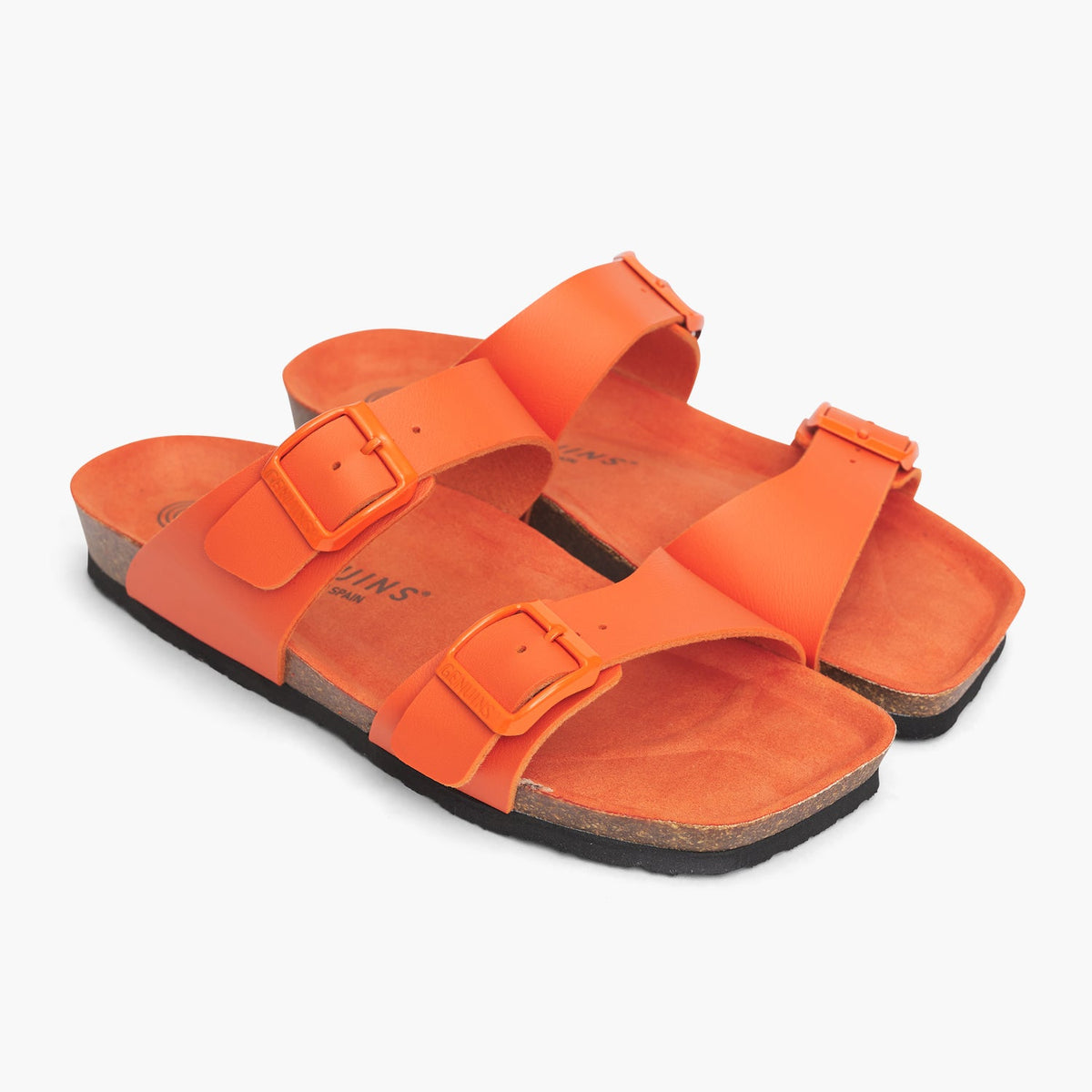 Orange vegan leather double strap sandals