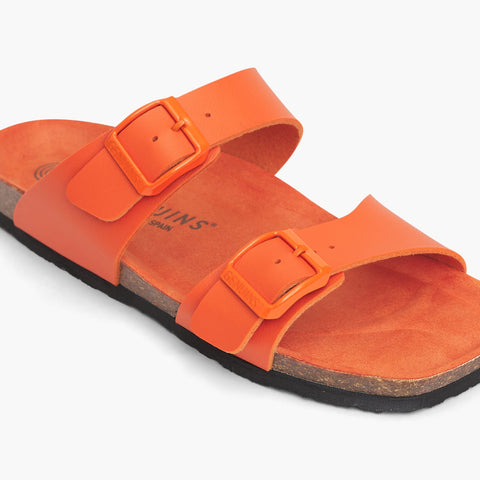 Orange vegan leather double strap sandal