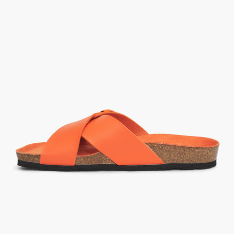 Orange vegan leather cross strap sandal