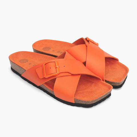 Orange vegan leather cross strap sandals