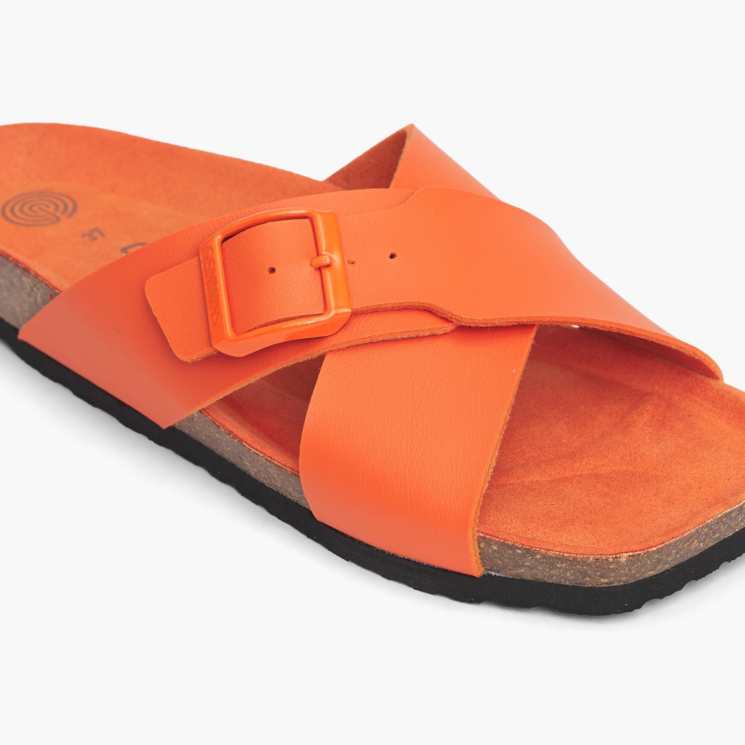 Orange vegan leather cross strap sandal