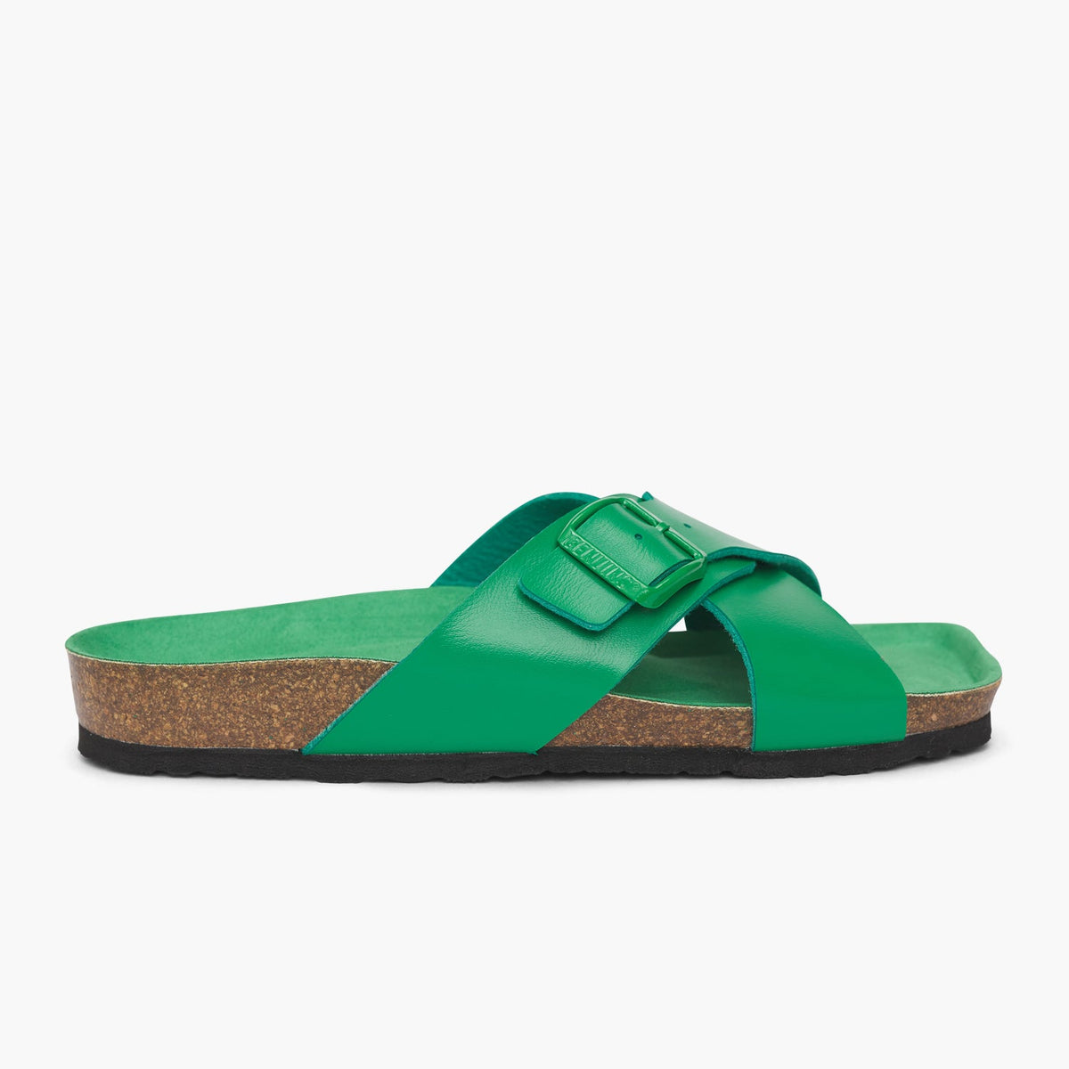 Green vegan leather cross strap sandal