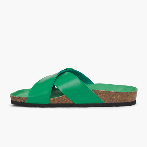 Green vegan leather cross strap sandal