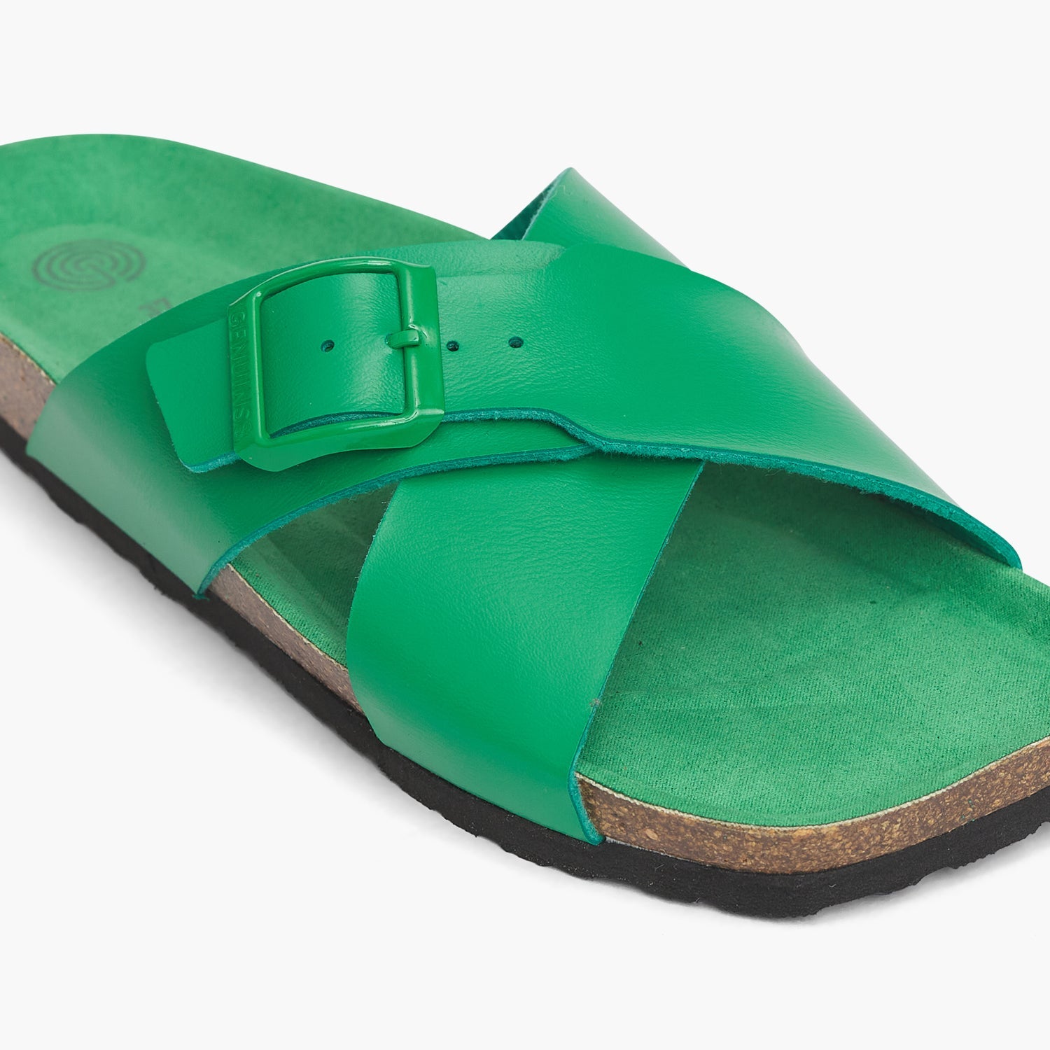 Green vegan leather cross strap sandal