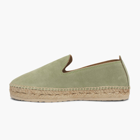 Green velour leather espadrille shoe