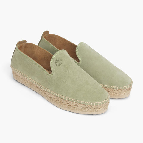 Green velour leather espadrille shoes