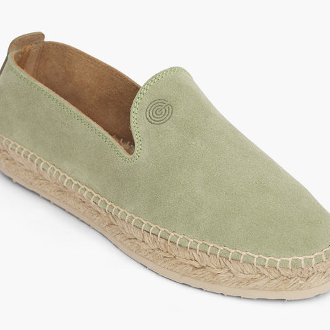 Green velour leather espadrille shoe