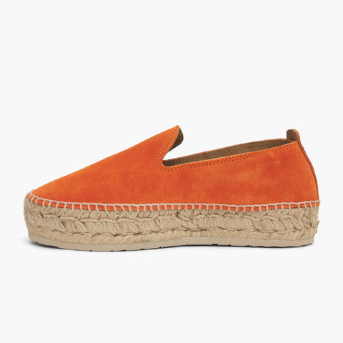 Orange velour leather espadrille shoe