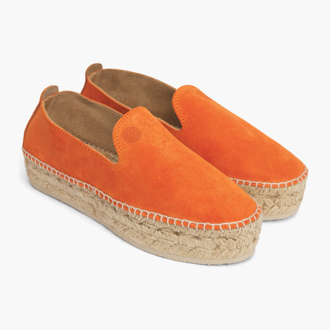 Orange velour leather espadrille shoes