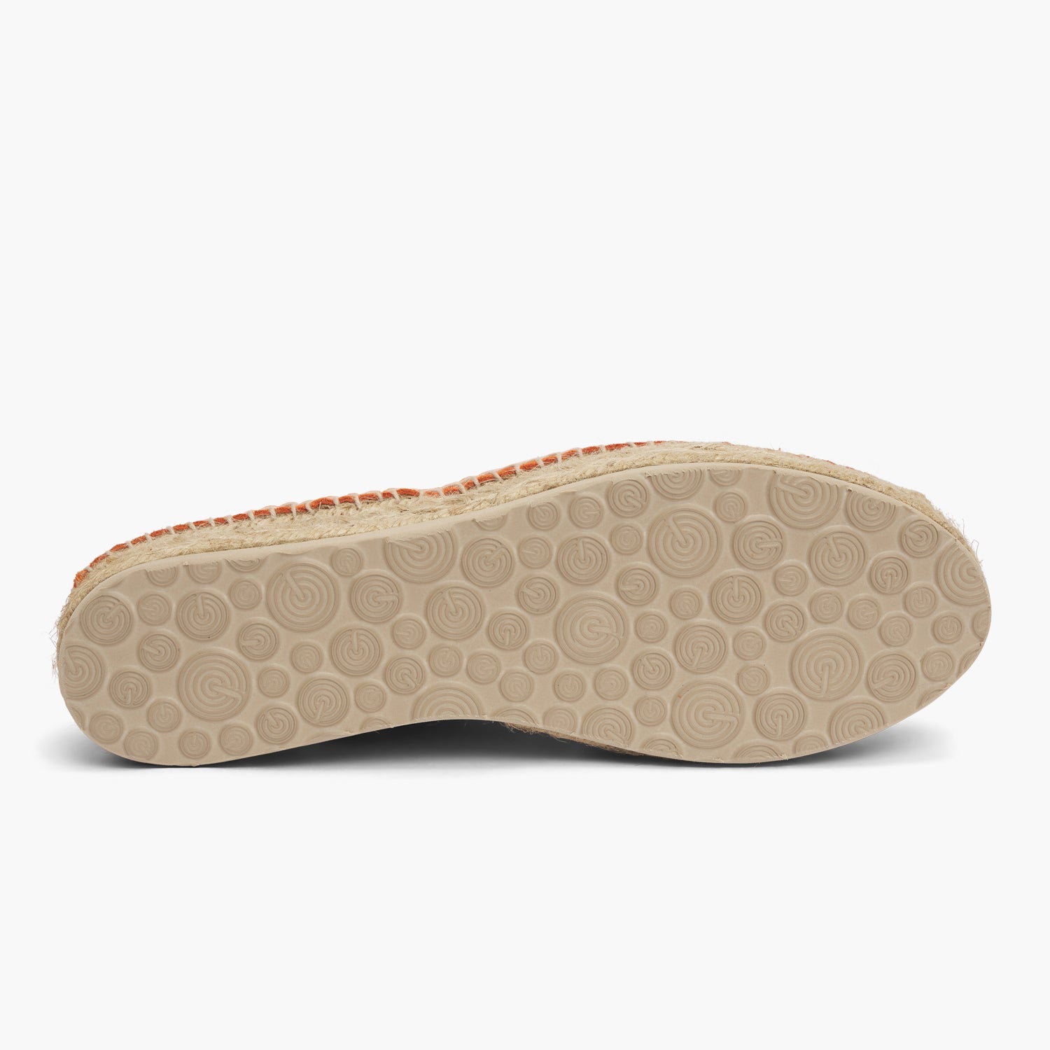 Sole of orange velour leather espadrille shoe