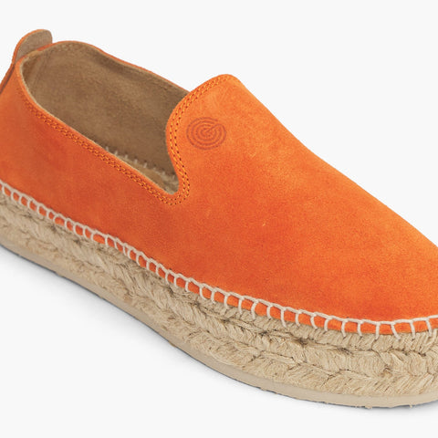 Orange velour leather espadrille shoe