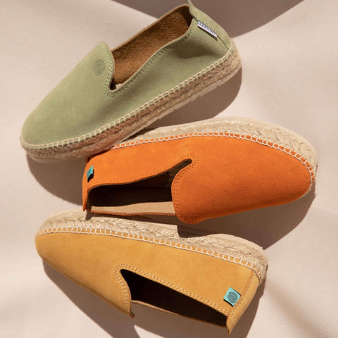 Green, Orange and Mustard velour leather espadrille shoes